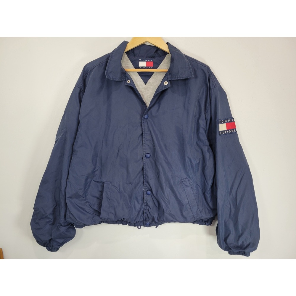 Tommy Hilfiger Athletics Vintage‎ 90s Coach Jacket Navy Blue Mens Lg Embroidered